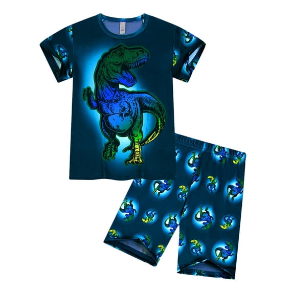 WIBACKER Boys Pajamas 3D Printed Dinosaur Short Sleeves 2-Piece Toddler PJs Set Kid Sleepwear Summer Jammies