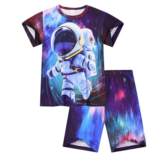 WIBACKER Boys Pajamas 2 Piece Soft Comfy PJs T-shirts and Shorts Set Summer Sleepwear for Kids 3-10 Years-Astronaut