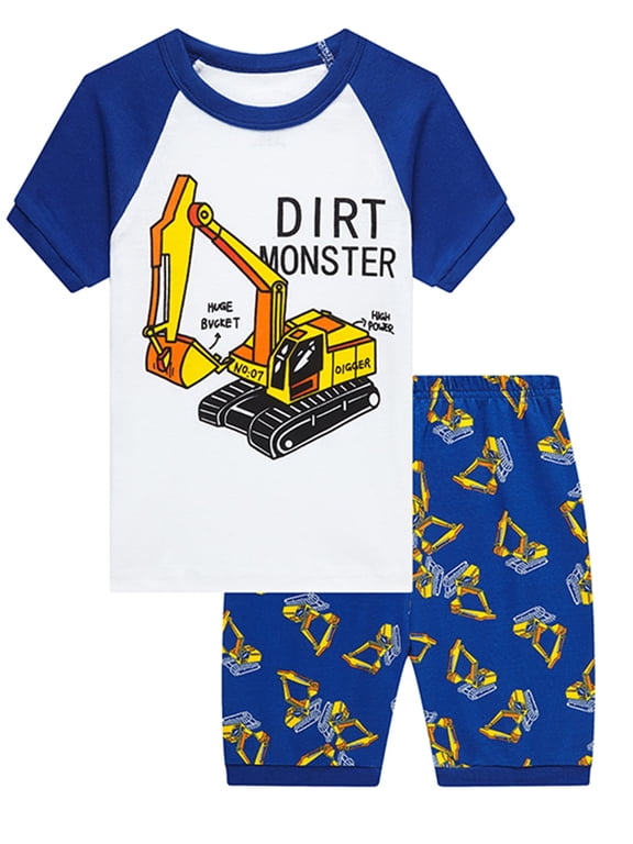 Boys Pajamas 2 Pieces Short Sleeve Set 100% Cotton Snug Fit Summer Sleepwear 3-8 Years