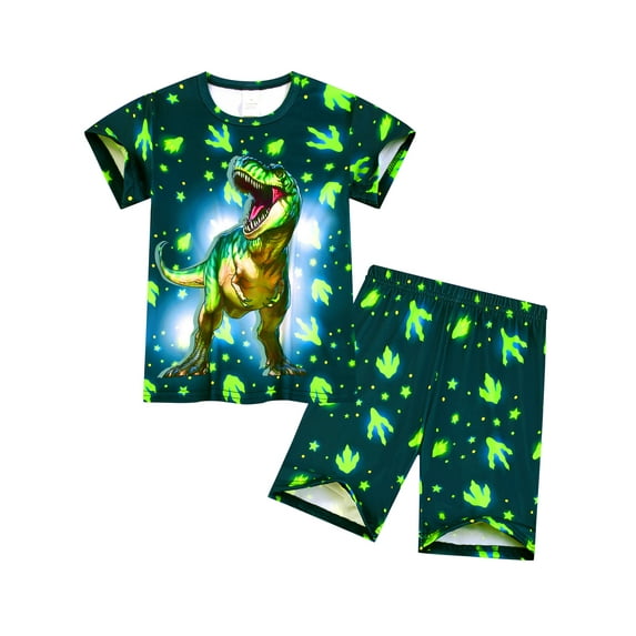 WIBACKER Boys Pajamas 3D Printed Dinosaur Short Sleeves 2-Piece Toddler PJs Set Kid Sleepwear Summer Jammies
