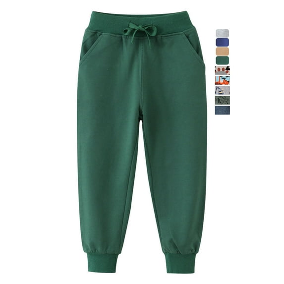 WIBACKER Boys Sweatpants Active Athletic Jogger Pants Soft Cotton French Terry Little Kids, Green 5T
