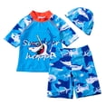 thumbnail image 1 of WIBACKER Boys Two Piece Shark Rash Guard Swimsuits ids Short Sleeve Swimwear Sets Bathing Suit with Sun Cap for 2-7 Years, 1 of 6