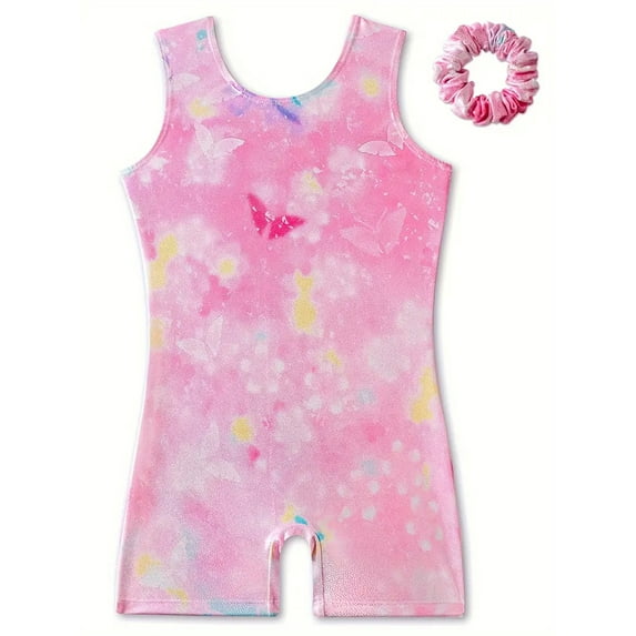 WIBACKER Butterfly Gymnastics Leotards for Girls with Shorts Sparkle Biketards Dance Outfits Unitards