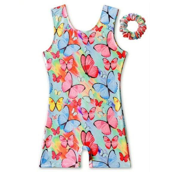 WIBACKER Butterfly Gymnastics Leotards for Girls with Shorts Sparkle Biketards Kids Dance Outfits Unitards
