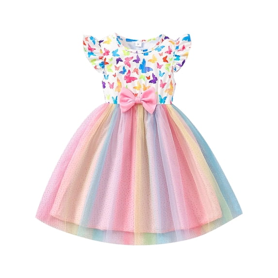 WIBACKER Butterfly Toddler Tutu Dress Little Girls Fluffy Summer Casual Party Tulle Sundress for Kids 3-7 Years