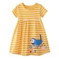 thumbnail image 1 of WIBACKER Casual Short Sleeve Cartoon Appliques Striped Jersey Dress, Toddler Girls 3T, 1 of 10