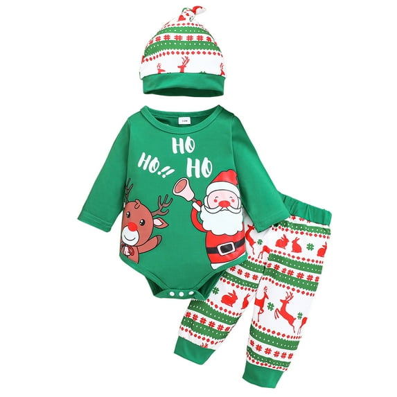 WIBACKER Christmas Newborn Baby Boy 3Pcs Clothes Set Infant Long Sleeve Cute Santa Claus Pattern Romper Pants Outfits