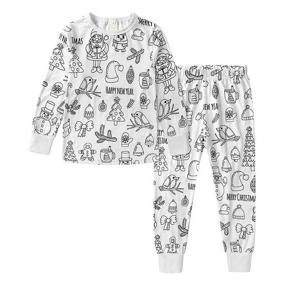 WIBACKER Color Your Own Pajamas for Little Girls Boys, DIY Painted 2PCS Pjs Sleepwear Set - Christmas 5T