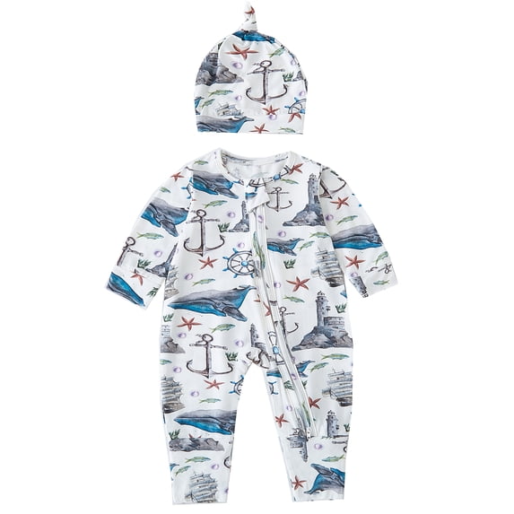 WIBACKER Convertible Footie Pajamas for Baby Boys Viscose from Bamboo Nautical Toddler Sleepers 2-Way Zipper PJs 12-18M