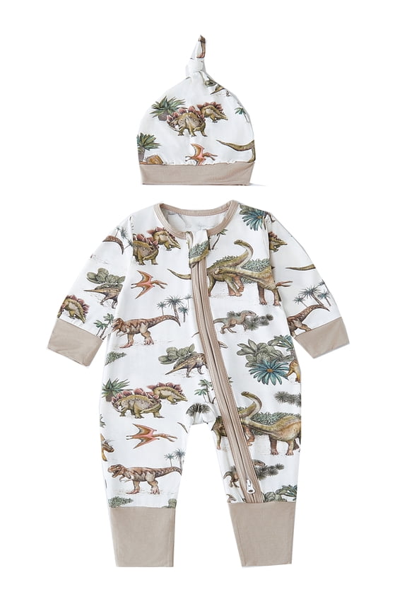Convertible Footie Pajamas for Newborn Baby Boys Viscose from Bamboo Dinosaur Infant Sleepers 2-Way Zipper PJs 6-12M