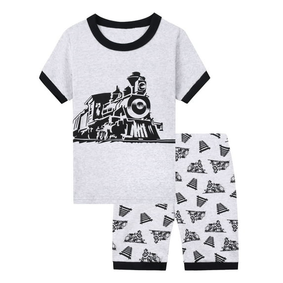 WIBACKER Cotton 2 Pieces Pajamas for 3-12T Boys Summer Sleepwear Kids Short Sleeve Tops and Shorts Set