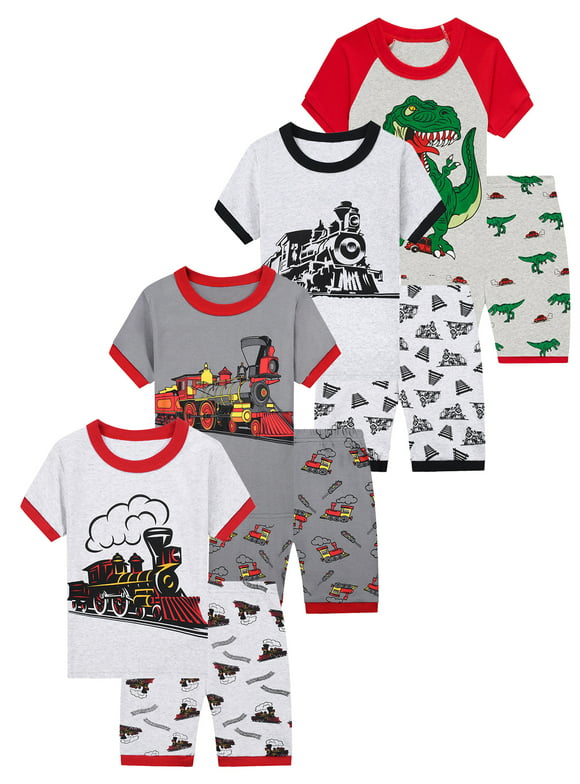 WIBACKER Cotton 2 Pieces Pajamas for 3-12T Boys Summer Sleepwear Kids Short Sleeve Tops and Shorts Set