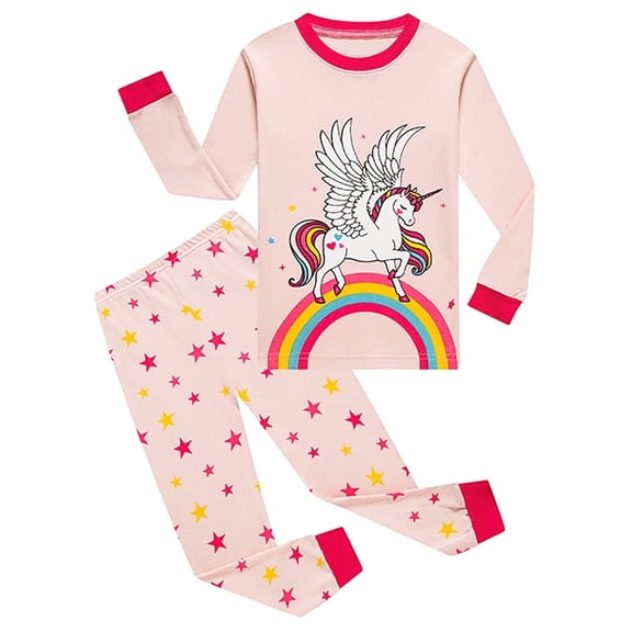 WIBACKER 100% Cotton 2 Pieces Pajamas for Kids Girls Unicorn Sleepwear Toddler Pjs Tops and Pants Set