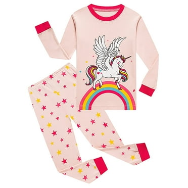 WIBACKER Cotton 2 Pieces Pajamas for 3-12T Girls Unicorn Sleepwear Toddler Kids Clothes Tops and Pants Set