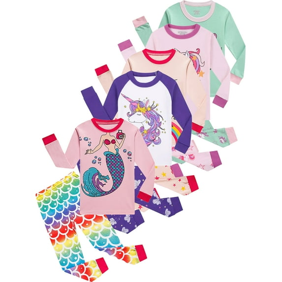 WIBACKER 100% Cotton 2 Pieces Pajamas for Kids Girls Unicorn Sleepwear Toddler Pjs Tops and Pants Set