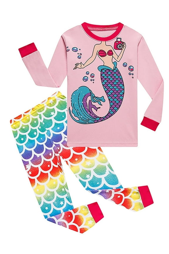 100% Cotton 2 Pieces Pajamas for Kids Girls Unicorn Sleepwear Toddler Pjs Tops and Pants Set