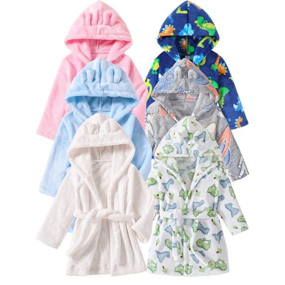 WIBACKER Fleece Bathrobe for Boy Girl Toddler Kids Cartoon Ear Hooded Towels Spa Beach Plush Robe