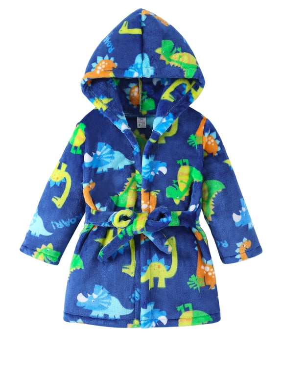 Fleece Bathrobe for Boy Girl Toddler Kids Cartoon Ear Hooded Towels Spa Beach Plush Robe