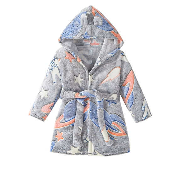 WIBACKER Fleece Bathrobe for Boy Girl Toddler Kids Cartoon Ear Hooded Towels Spa Beach Plush Robe