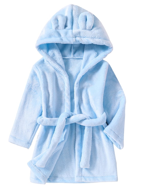 Fleece Bathrobe for Boy Girl Toddler Kids Cartoon Ear Hooded Towels Spa Beach Plush Robe