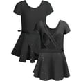 thumbnail image 1 of WIBACKER Girls Ballet Leotards Kids Short Sleeve Crisscross Back Dance Dress Outfit with Removable Shiny Skirt Combo, 1 of 10