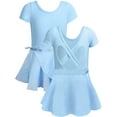 thumbnail image 1 of WIBACKER Girls Ballet Leotards Kids Short Sleeve Crisscross Back Dance Dress Outfit with Removable Shiny Skirt Combo, 1 of 8