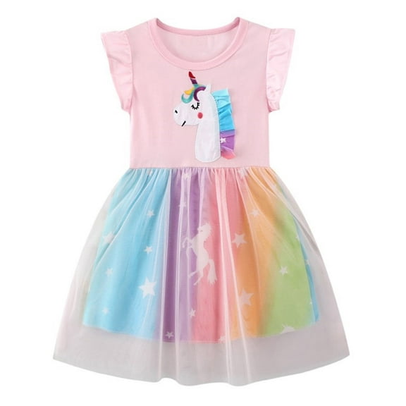WIBACKER Girls Cotton Dresses Toddler Sleeveless Summer Lace Dress Rainbow Unicorn Sundress