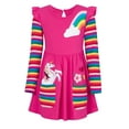 thumbnail image 1 of WIBACKER Girls Long Sleeve Stretchy Dress Kids A line Twirly Skater Casual Rainbow Unicorn Dresses, 1 of 11