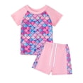 thumbnail image 1 of WIBACKER Girls Mermaid Swimsuit Set 2 Pieces Short Sleeve Rash Guard Swimwear UPF 50+ Summer Beach Bathing Suit 4-12 Years, 1 of 11