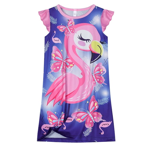 WIBACKER Girls Nightgowns Pajamas Dress 3D Printed Flutter Sleeve Sleepwear Princess Nightdress for 3-12 Years