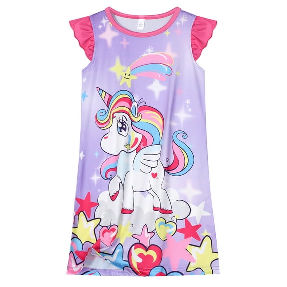 WIBACKER Girls Nightgowns Pajamas Dress 3D Printed Flutter Sleeve Sleepwear Princess Nightdress for 3-12 Years
