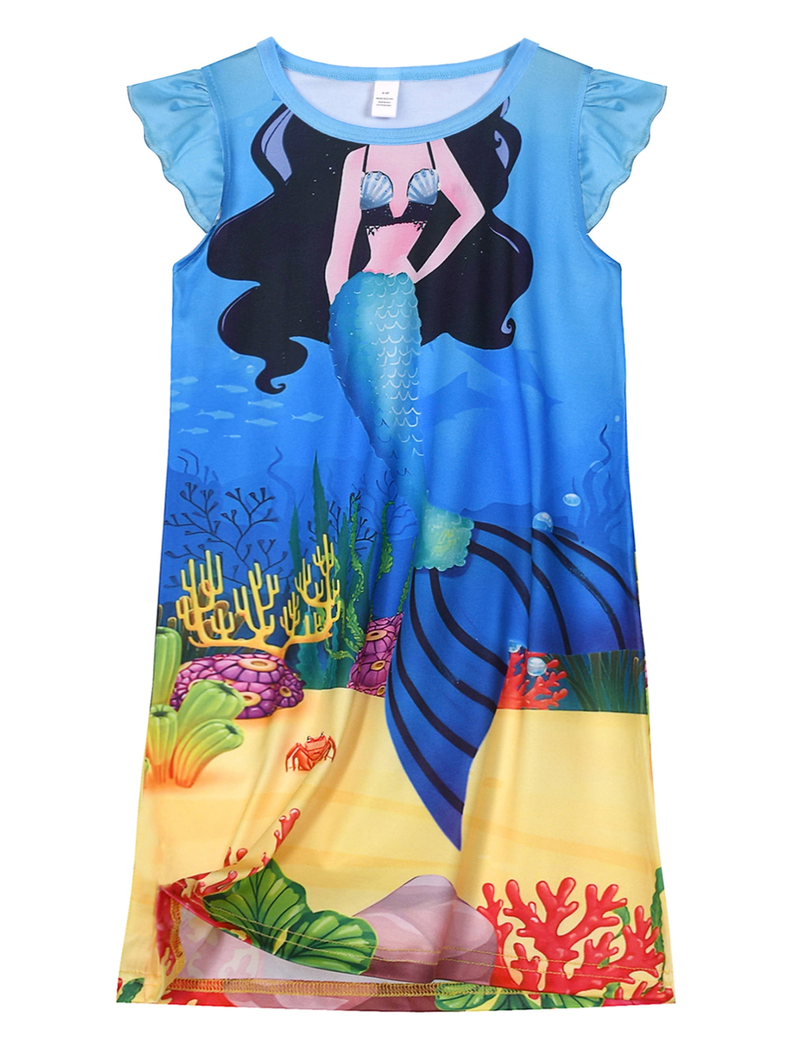 WIBACKER Girls Nightgowns Pajamas Dress 3D Printed Flutter Sleeve Sleepwear  Princess Nightdress for 3-12 Years - Walmart.com