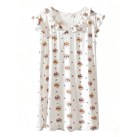 WIBACKER Girls Nightgowns Viscose Pajamas Dresses Flutter Short Sleeves Sleepwear Princess Cake Nightshirt for Kids 4-16Y