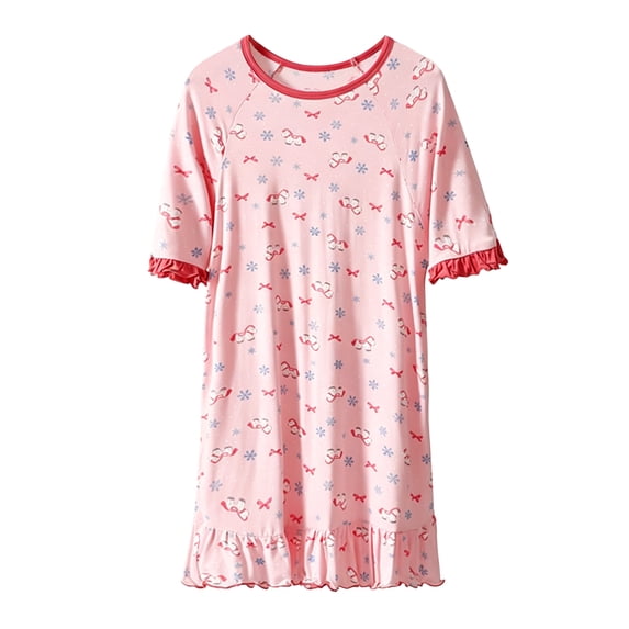 WIBACKER Girls Nightgowns Viscose Pajamas Dresses Short Sleeves Sleepwear Cartoon Pony Nightshirt for Kids 4-16Y