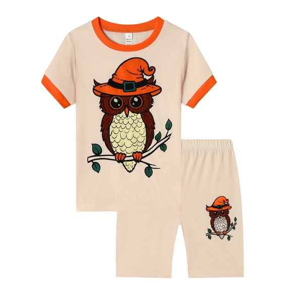 WIBACKER Girls Pajamas Short Sleeve Toddler Girls Summer Short Sets Sleepwear Sets Kids Pjs Size 2-9 Years Woodpecker