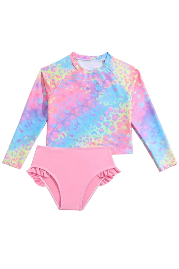 Girls Rash Guard Set Long Sleeve Two Piece Swimsuit with Bikini UPF 50+ Sun Protection for Girls 4-7 Years