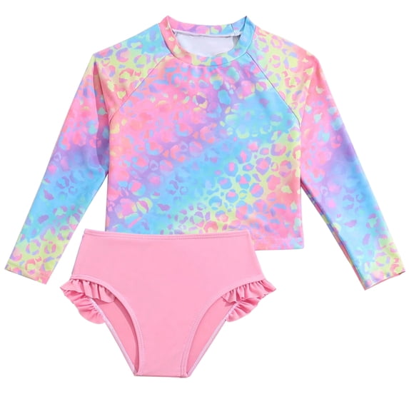 WIBACKER Girls Rash Guard Set Long Sleeve Two Piece Swimsuit with Bikini UPF 50+ Sun Protection for Girls 4-7 Years