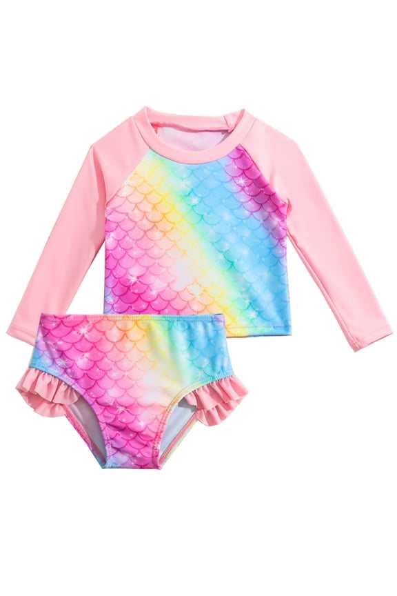 Girls Rash Guard Set Long Sleeve Two Piece Swimsuit with Bikini UPF 50+ Sun Protection for Girls 4-7 Years