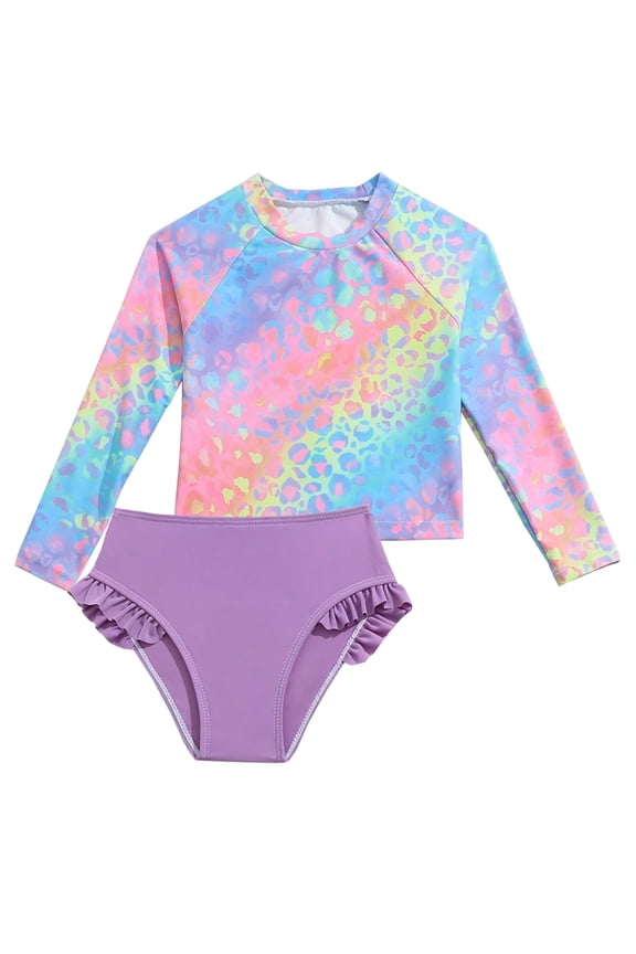 Girls Rash Guard Set Long Sleeve Two Piece Swimsuit with Bikini UPF 50+ Sun Protection for Girls 4-7 Years