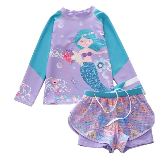 WIBACKER Girls Rash Guard UPF  50 Swimsuit Set Long Sleeve Bathing Suit Two Piece 3-9 Years Swimwear