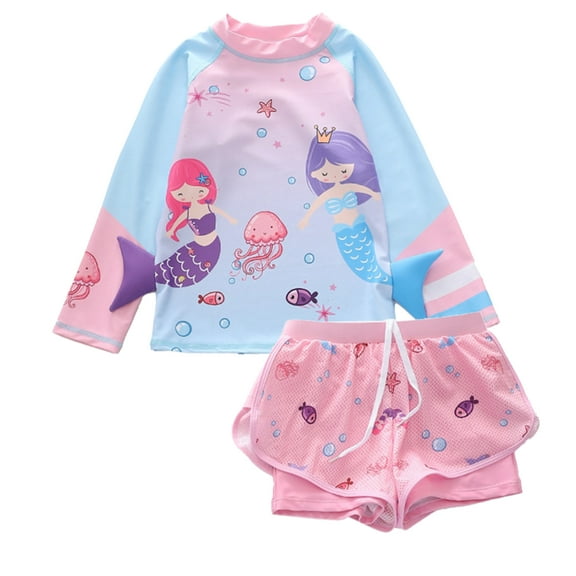 WIBACKER Girls Rash Guard UPF+ 50 Swimsuit Set Long Sleeve Bathing Suit Two Piece 3-9 Years Swimwear