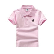 WIBACKER Boys Girls' Short Sleeve School Uniform Shirt Button Closure Pique Polo Tops(2-14T)