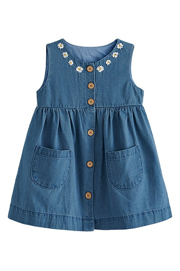 Girls' and Toddler Daisy Button Down Sleeveless Summer Dress Denim Dresses for Kids