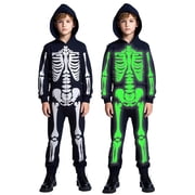 WIBACKER Glow-in-the-Dark Skeleton Costume for Boys and Girls, Halloween Fancy-Dress Jumpsuit Outfit for Children Aged 3-10 Years