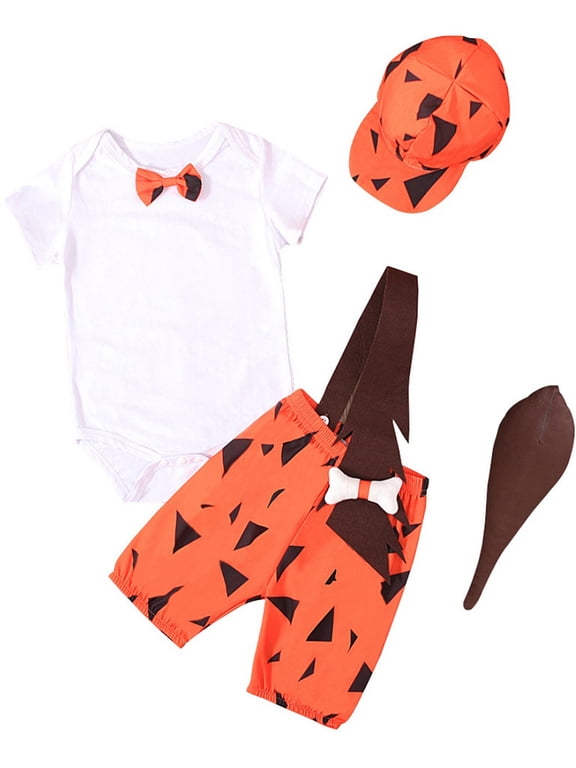 Halloween Baby Boy Caveman Costumes Newborn Historical Stone Age 4pcs Bodysuit Outfit Set Infant Cosplay Dress Up