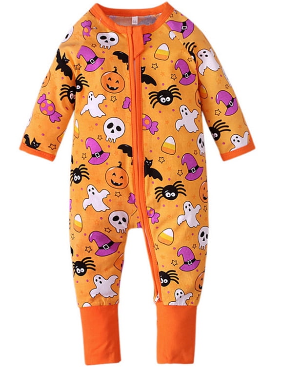 Halloween Cotton Baby Convertible Footie Pajamas, Sleep and Play Footless Zipper Sleeper for Unisex Baby Boys Girls 12-18M