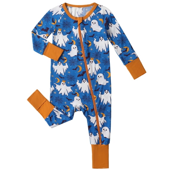 WIBACKER Halloween Ghost 3-24M Bamboo Baby Boys Convertible Footie Pajamas, Footed Zipper Sleeper for Infant Baby Girls