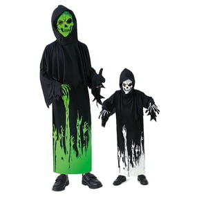 WIBACKER Halloween Glow In The Dark Grim Reaper Costume for Kids, Cosplay Robe without Scary Scythe for Boys Girls, 5-12 Years