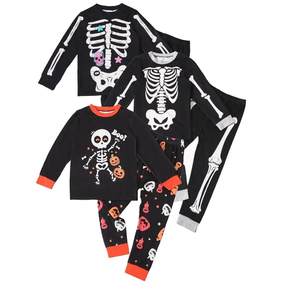 WIBACKER Halloween Little Boy Girl Skeleton Long Sleeve Sleepwear Toddler Kids 2-Pieces Pumpkin Ghost Pajamas Sets, 5T