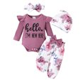 thumbnail image 1 of WIBACKER Hello I'm New Here Baby Girl Clothes Infant Outfits Clothing Ruffle Romper Floral Pants 4Pcs Outfit Sets, 1 of 8